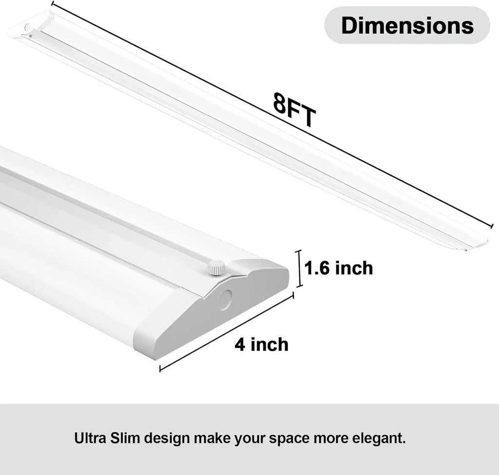 Slim QCAI Lights, Fluorescent for Compact 4 12500LM, Strip T8 110W [6-lamp Warehouse, Light Garage Equiv.], Mount LED 5000K, 8 Shop Wraparound Pack Commercial LED 8FT Foot Office Ultra Grade Flush