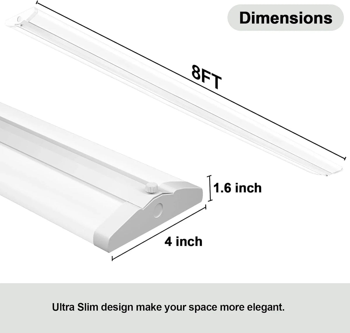 Slim QCAI Lights, Fluorescent for Compact 4 12500LM, Strip T8 110W [6-lamp Warehouse, Light Garage Equiv.], Mount LED 5000K, 8 Shop Wraparound Pack Commercial LED 8FT Foot Office Ultra Grade Flush