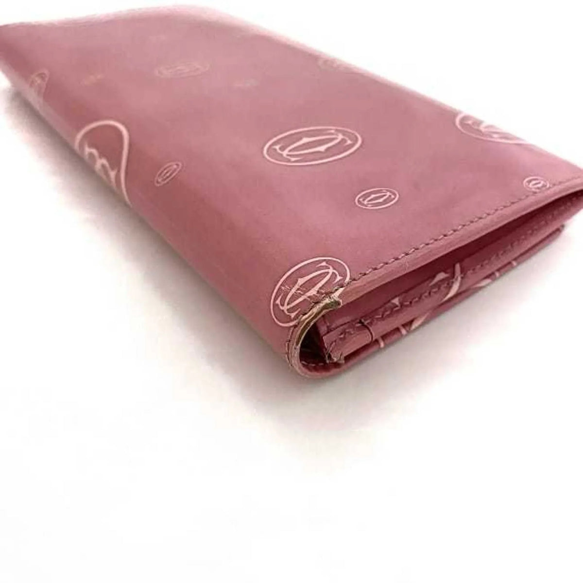 2C Bifold Happy L3000951 Birthday Wallet Pink Leather Pre-Owned Motif Ladies (Fair) Long Cartier