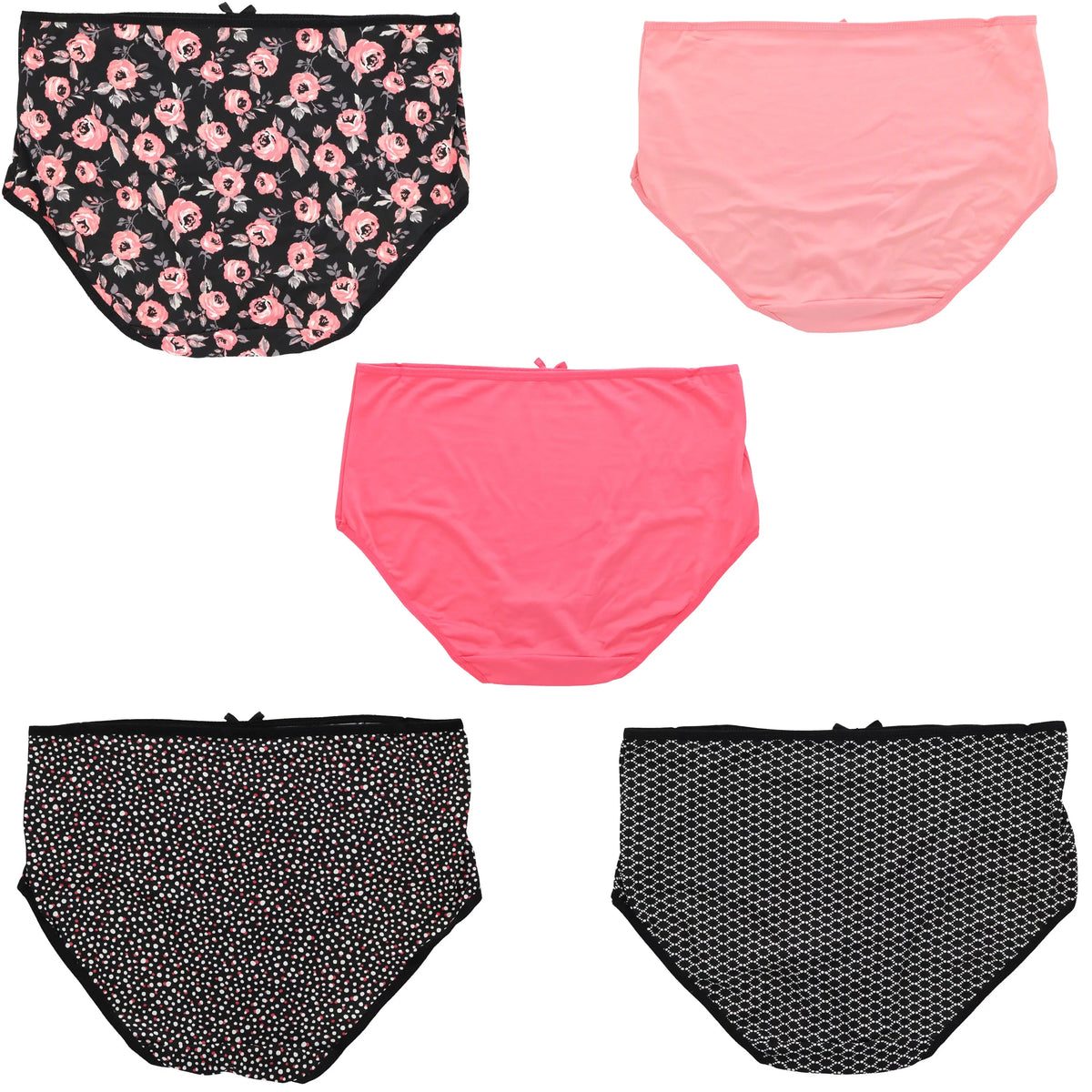 Panties Florals) Rise Hot Burke (X-Large, (5Pr) Women's Classic Plus Sexy Black Delta Pink Size Intimates Brief High