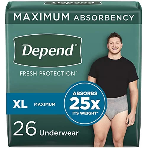 Packaging Disposable, Vary for (Formerly Incontinence May Grey, Depend Fit-Flex), Men Adult Extra-Large, Maximum, Underwear Depend 26 Count, Fresh Protection