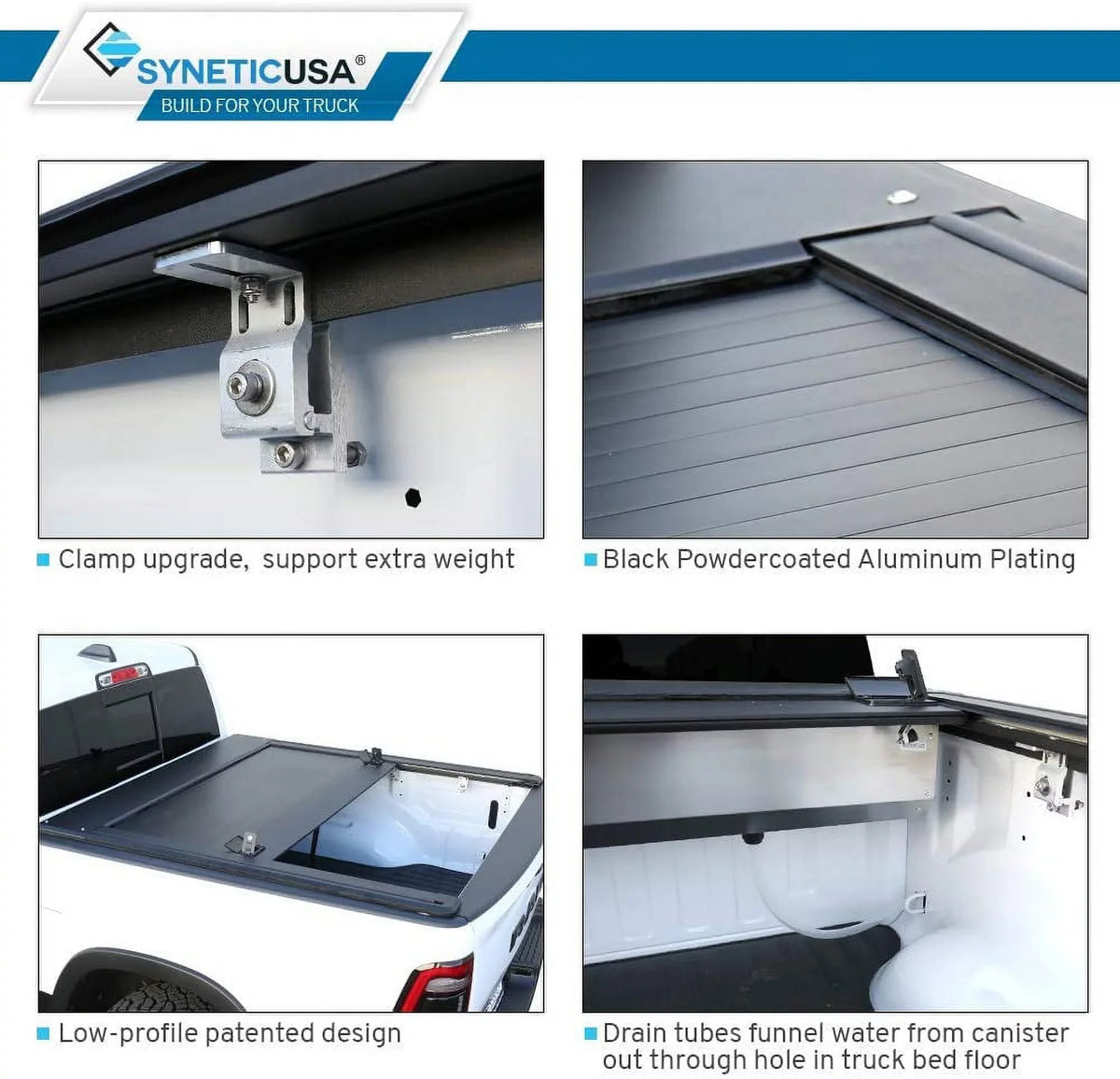 Cover Black Bed Low Retractable Ram Tonneau Waterproof Cross Fits 1500 (67.4”) Road 2019-2022 Syneticusa 5'7" Bars with Matte Hard Profile Aluminum Off