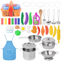 Pots Pretend Girls Stainless Play Set Kitchen Toys, Cooking Steel Kitchen Utensils Healthy SEKKVY with Set Cookware and Pans Knife,Apron,Little Boys Vegetables, Kids Chef