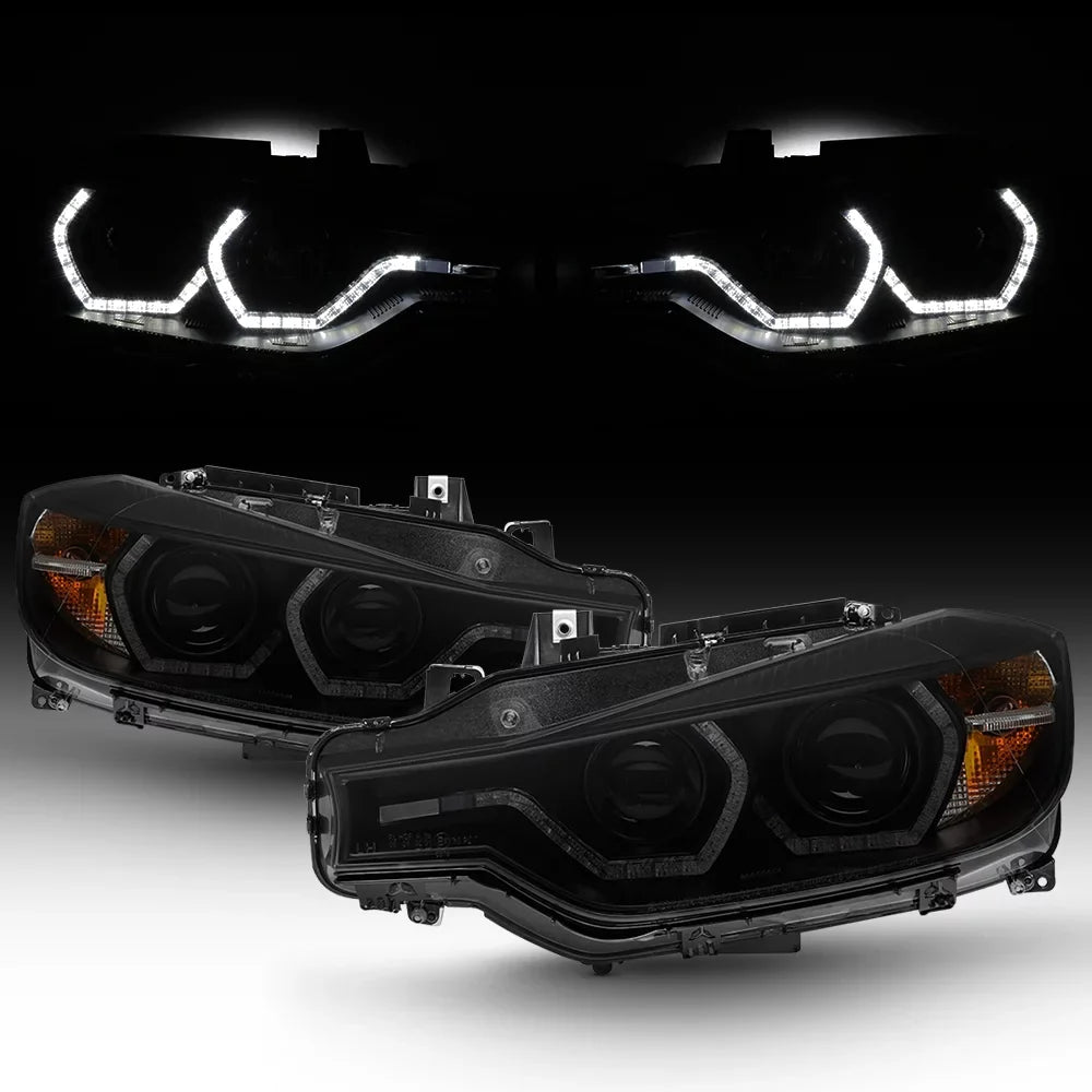 F30 AKKON BMW Factory - Type Sedan U-Halo Smoked Ring Dual For Projector 3-Series LED Doors Black 4 Headlights Halogen