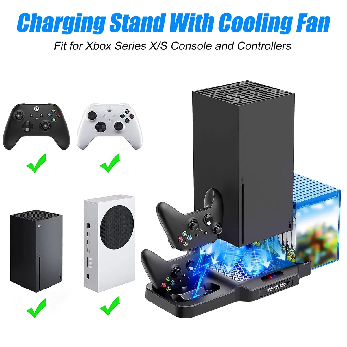 Station Controller S/X Xbox Stand Ports, EEEkit Slots X/S 2 Fit with for Fans, Charging Series Dock USB Dual 3 Cooling Fast Game Xbox Series Vertical Fit 11 Disc with for