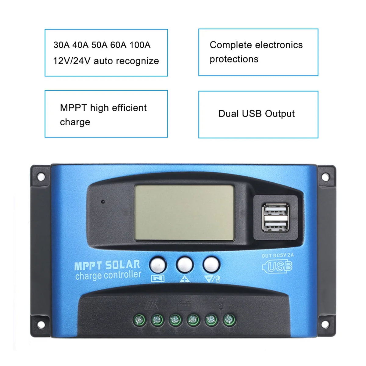 Charger Charge USB Cell Regulator Solar Dual Auto Display 100A Panel Mistaha Controller Solar LCD MPPT