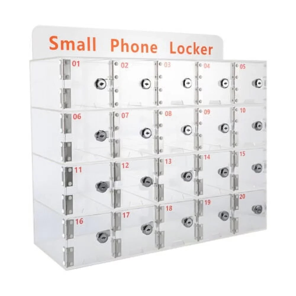 Phone w/ Clear Keys Box 20 Cellphone Locker Thickened Cell Storage Slots Acrylic