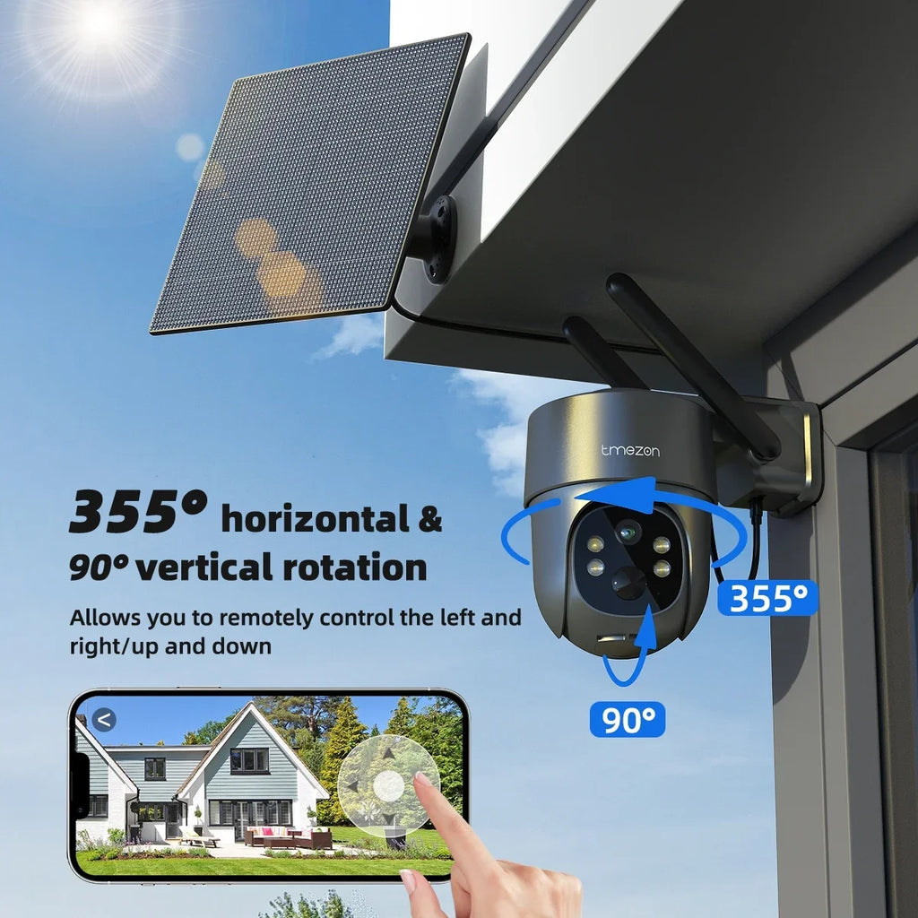 Security Home 3MP WiFi TMEZON Color Waterproof with Camera IP66 LTE Solar Spotlight Camera Cellular Powered, Wireless Night 4G Surveillance Surveillance Vision Camera