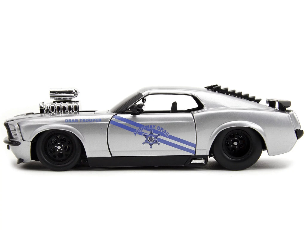 Car Drag by Boss Mustang Muscle Model Metallic Trooper Highway Diecast 429 1970 Silver Series 1/24 Drag Jada Ford Bigtime -