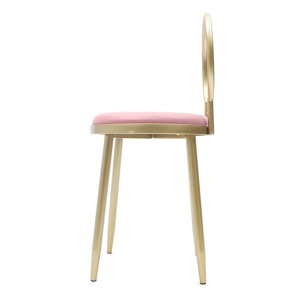 Gold 13.78*12.2*27.36" Dresser Chair, Vanity Iron + Simple + Stool Sponge Anqidi Pink Leather Pink