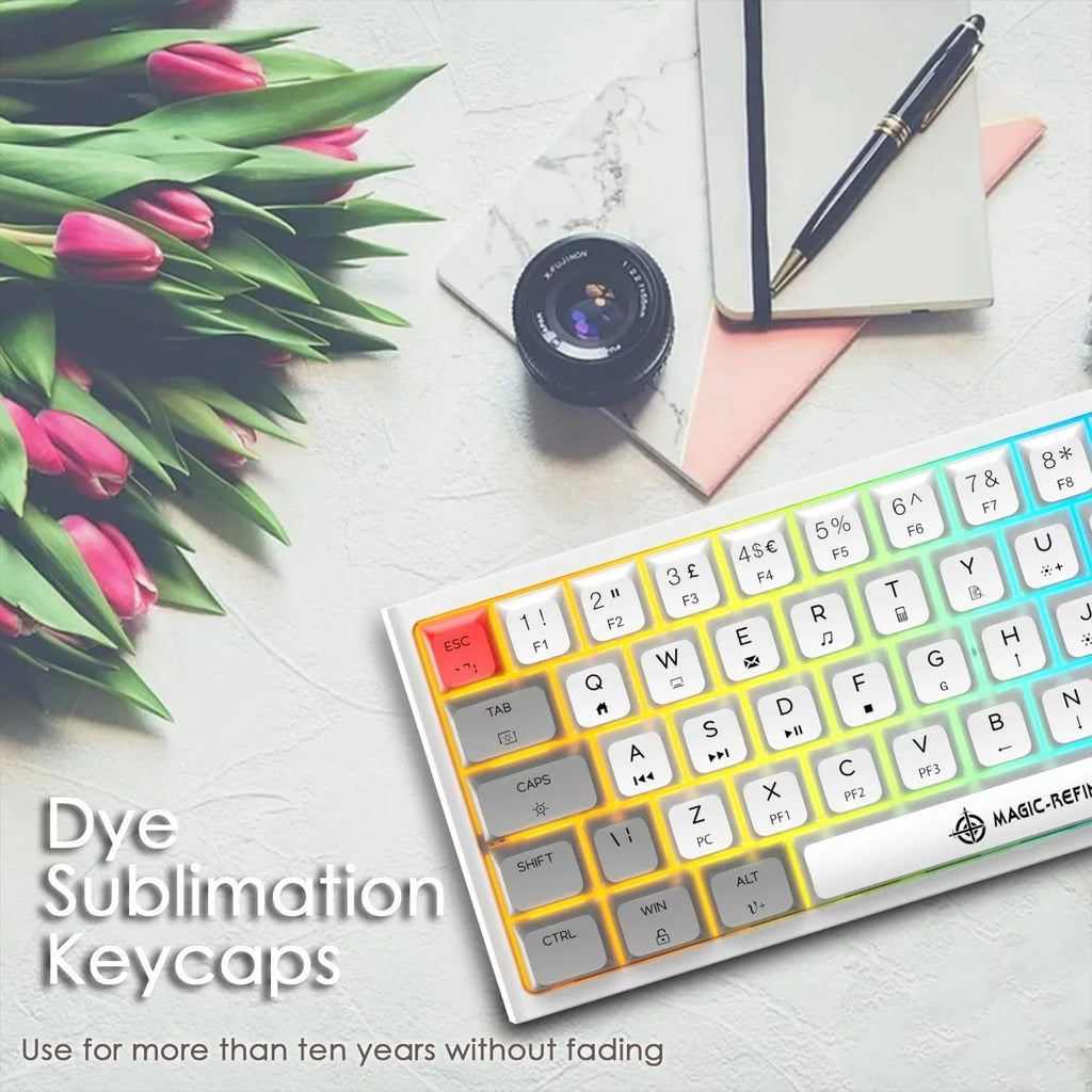 14 Keycap, Grey/Red Mechanical Pc/Windows/Mac/Ps4/Xbox Portable For Keyboard, Chroma Gaming (White Type Full Switch) 60% C Wired, Rgb Backlight, Anti-Ghosting, Dye-Sublimation
