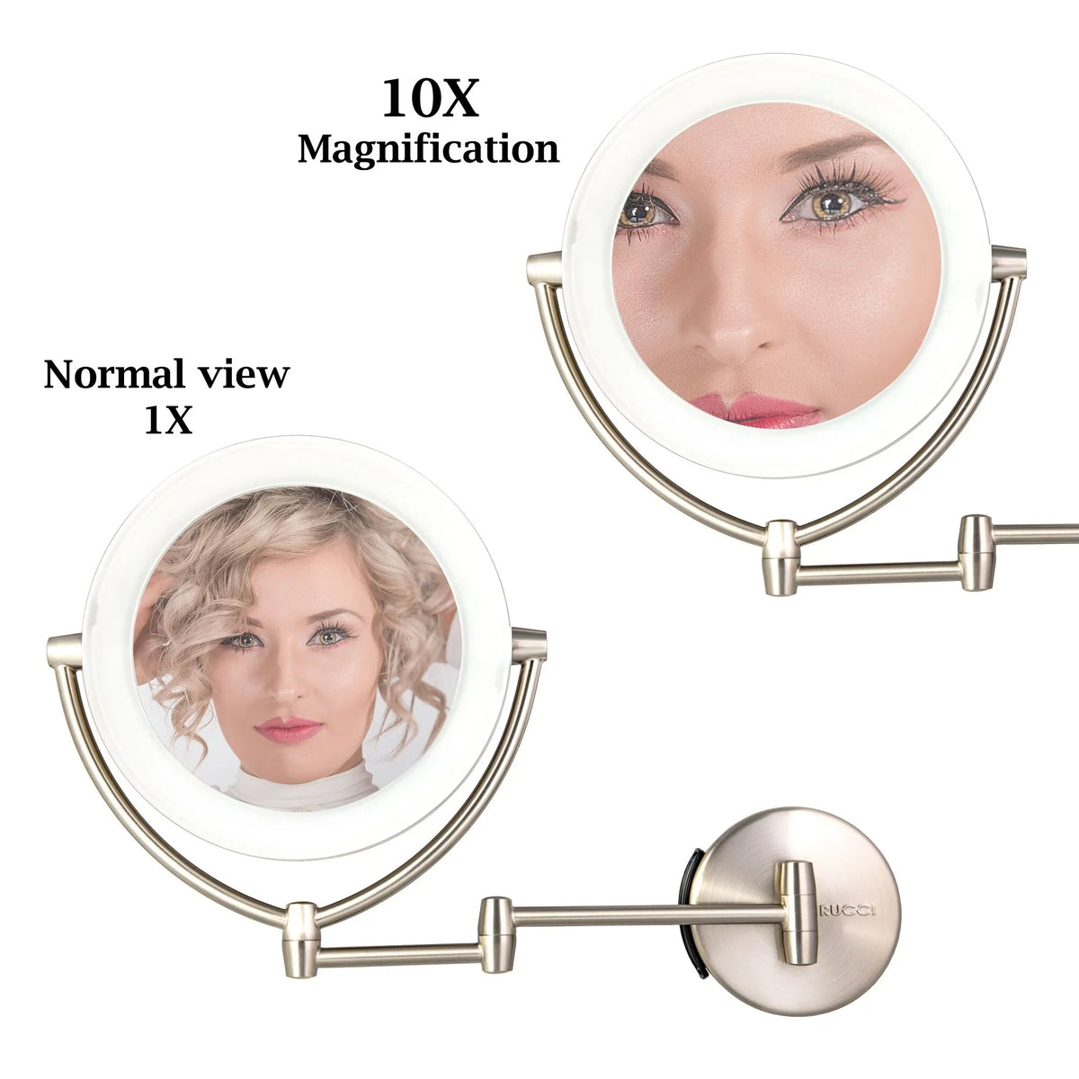 3 3 Touch, 13.5 Tones, AC Mirror Rucci M1000 & & in. with Magnifying 10x Lighted Vanity Adapter Battery 1x Makeup