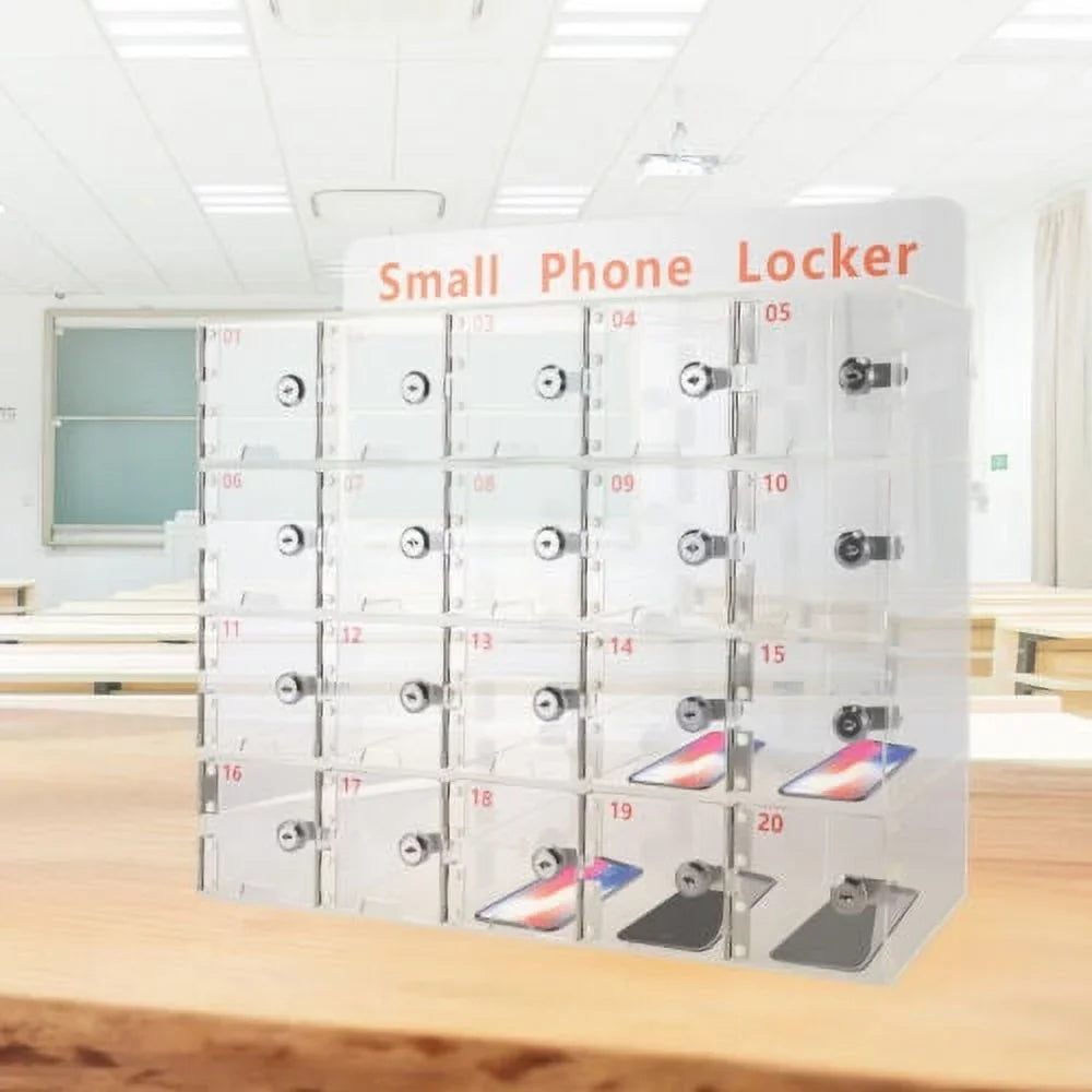 Phone w/ Clear Keys Box 20 Cellphone Locker Thickened Cell Storage Slots Acrylic