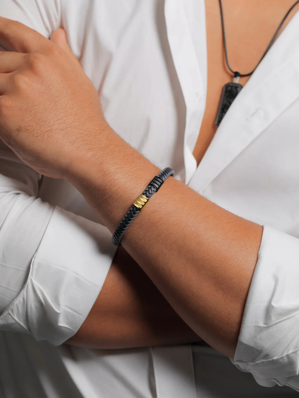 Premium Steel Bracelet Gem inch, Gold Black Men's King Genuine (8.25 Stone Leather Width) Stainless 7.7MM