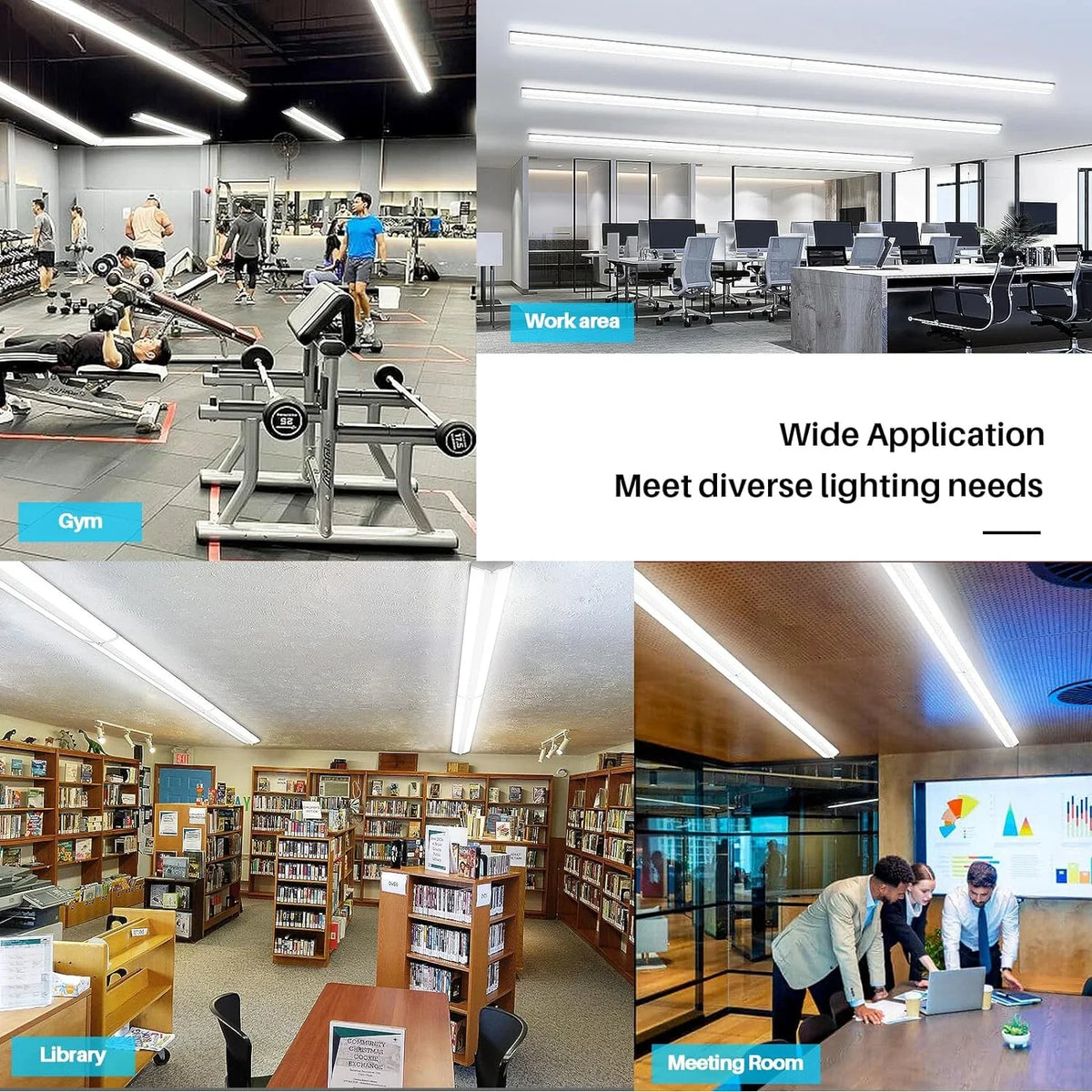 Slim QCAI Lights, Fluorescent for Compact 4 12500LM, Strip T8 110W [6-lamp Warehouse, Light Garage Equiv.], Mount LED 5000K, 8 Shop Wraparound Pack Commercial LED 8FT Foot Office Ultra Grade Flush
