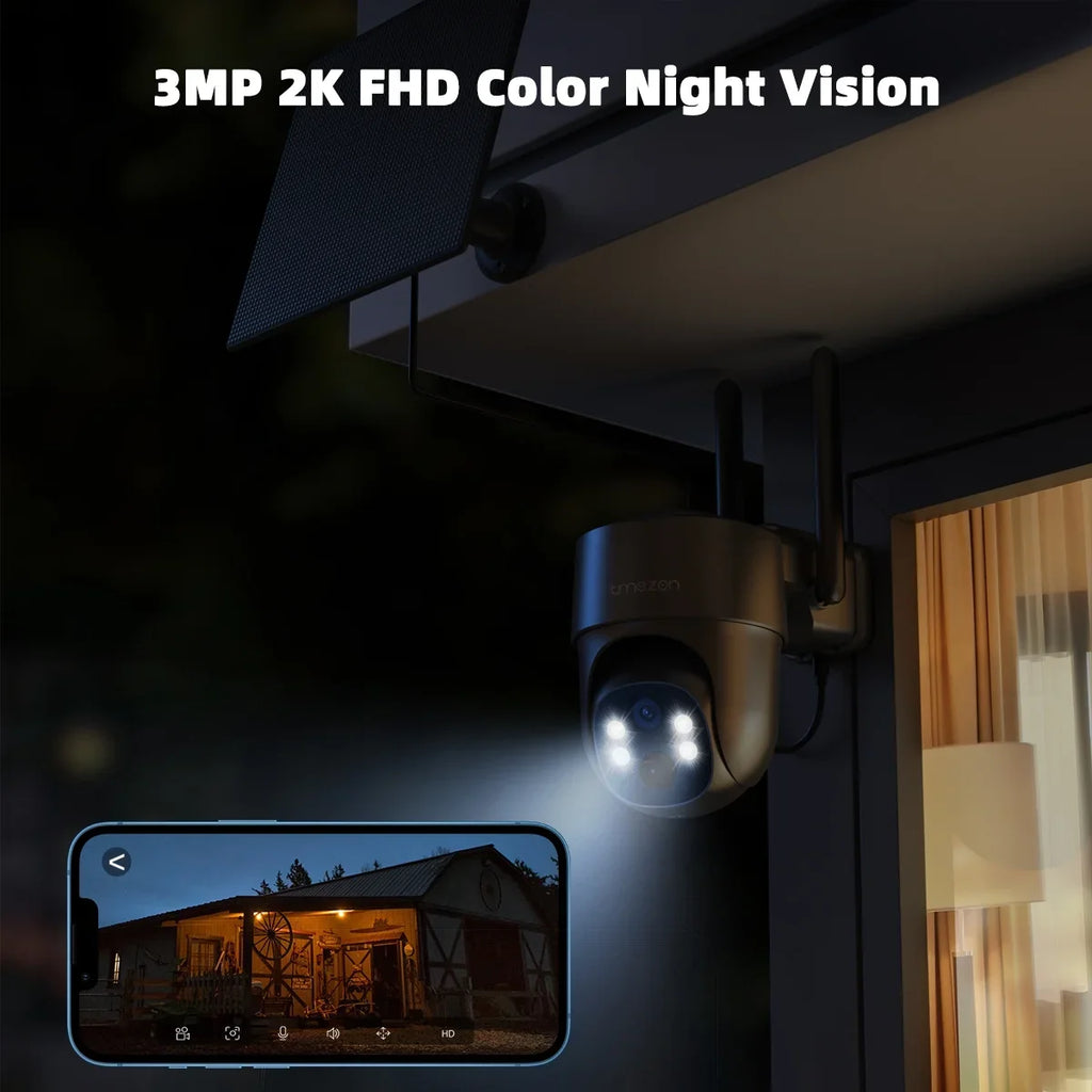 Security Home 3MP WiFi TMEZON Color Waterproof with Camera IP66 LTE Solar Spotlight Camera Cellular Powered, Wireless Night 4G Surveillance Surveillance Vision Camera