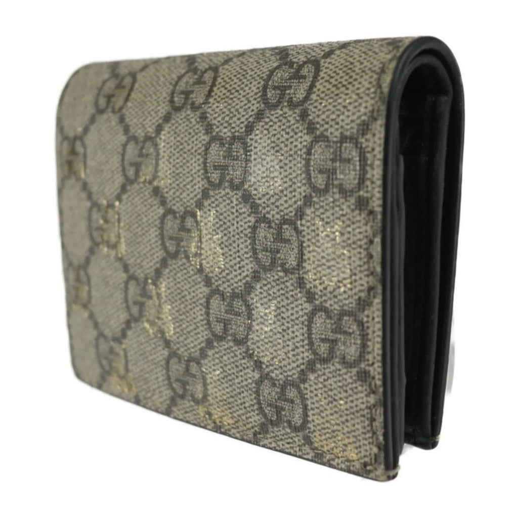 Brown GUCCI Bifold Bee Leather Gucci Beige Black Gold Canvas GG (Good) BEE Supreme Pre-Owned 508757 Compact Wallet