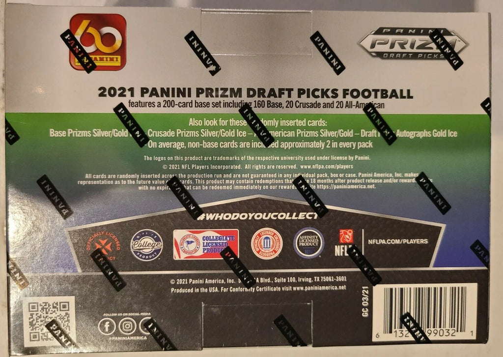 ONE Autograph pks/bx, Prizm Picks card/bx) Gold (12 Panini Prizm Draft Ice MEGA Football 2021 Box