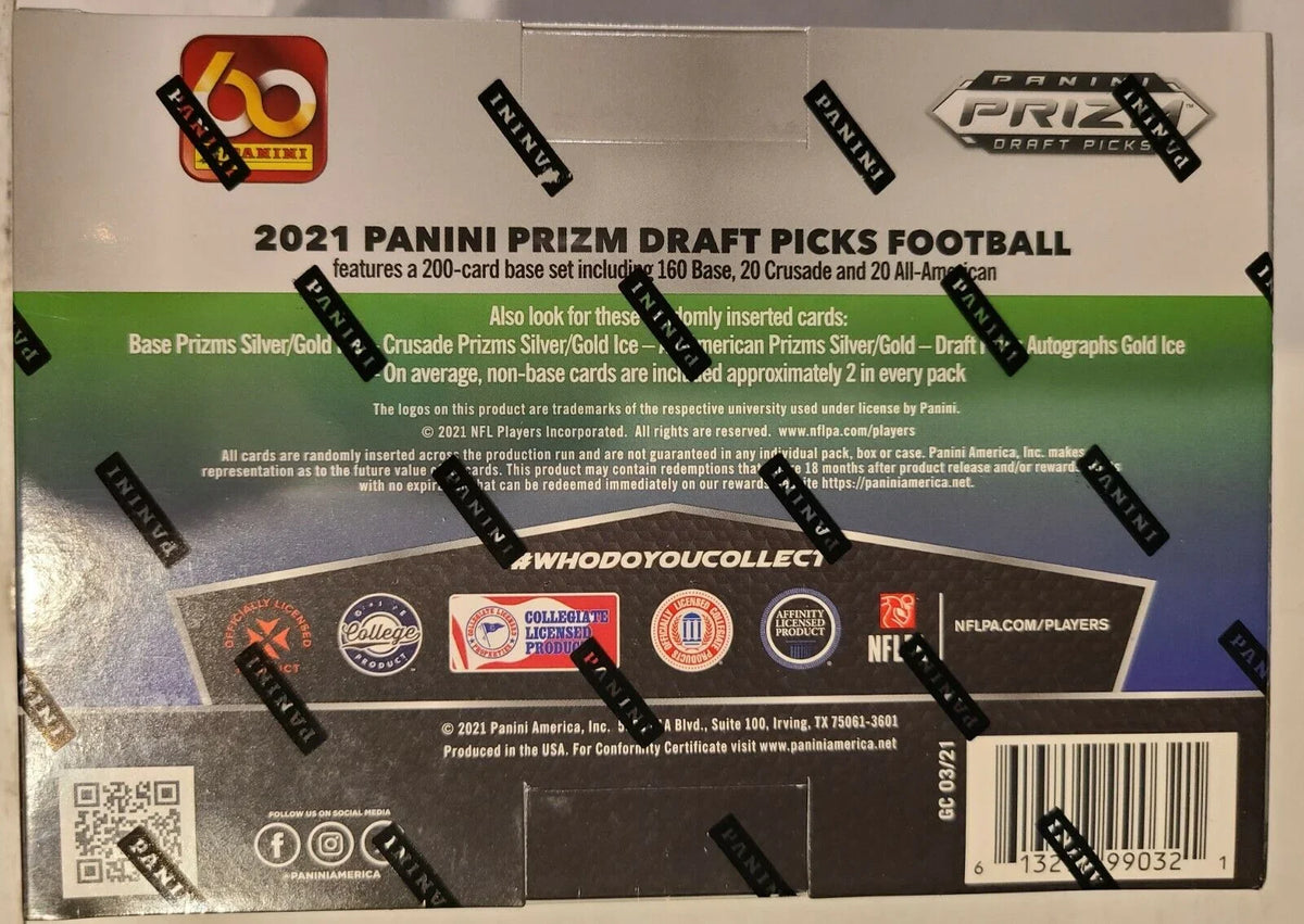 ONE Autograph pks/bx, Prizm Picks card/bx) Gold (12 Panini Prizm Draft Ice MEGA Football 2021 Box