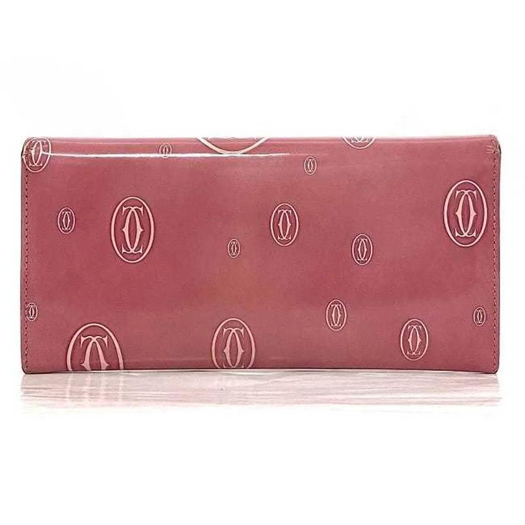 2C Bifold Happy L3000951 Birthday Wallet Pink Leather Pre-Owned Motif Ladies (Fair) Long Cartier