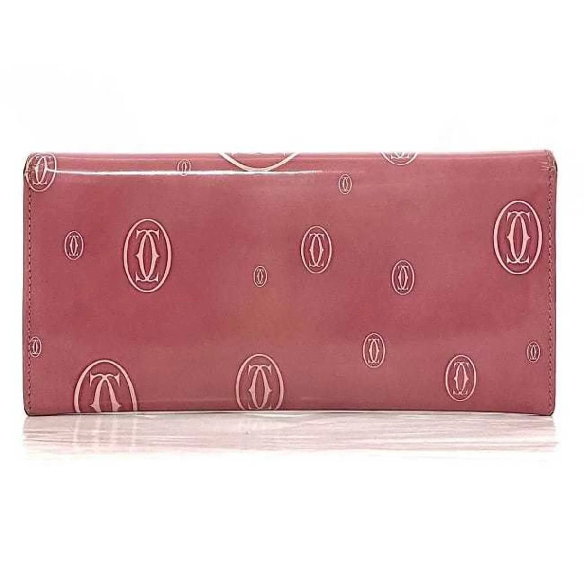 2C Bifold Happy L3000951 Birthday Wallet Pink Leather Pre-Owned Motif Ladies (Fair) Long Cartier