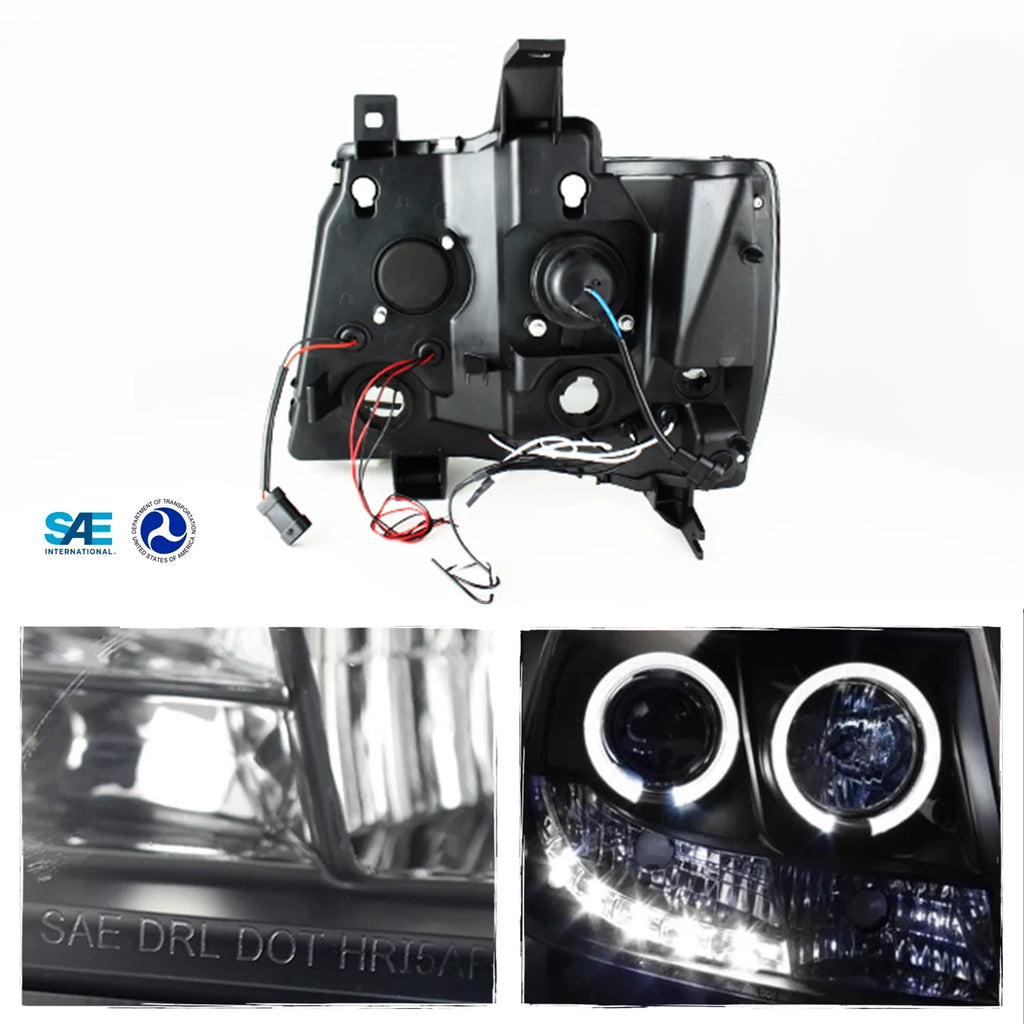 Tahoe + Set LED Fits Lens] 2007-2011 - Dual Headlights AKKON Projector Lights Suburban Halo Fog Avalanche [Smoke