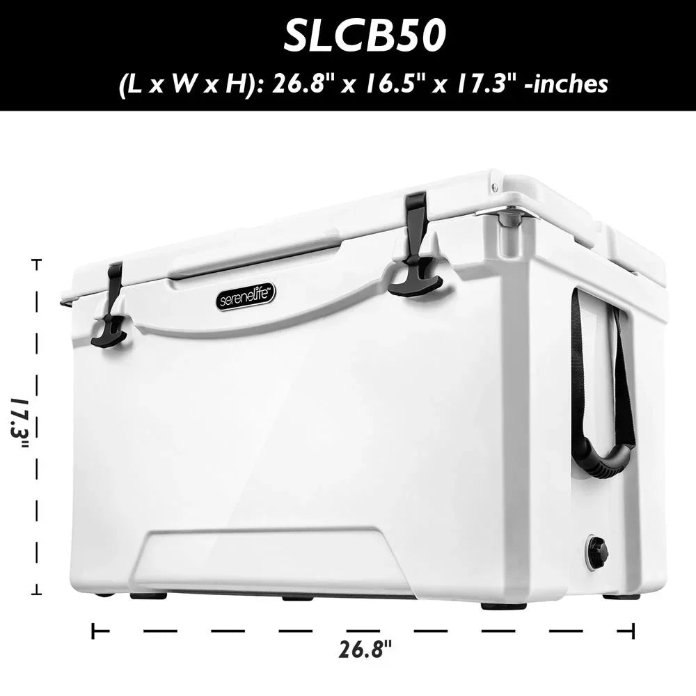 Lightweight Portable (White) Quart W/ Cooler Handles Travel Heavy-Duty Cooler Ice Box 50 SereneLife