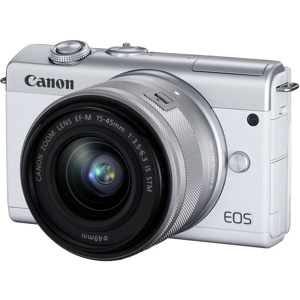 Camera Flex Canon + + Mirrorless + EOS + Kit Strap Cleaning + + Cap Card + Keeper (White) M200 Case with Memory Reader (3700C009) + Card Memory Lens 15-45mm Tripod Hand Wallet 64GB
