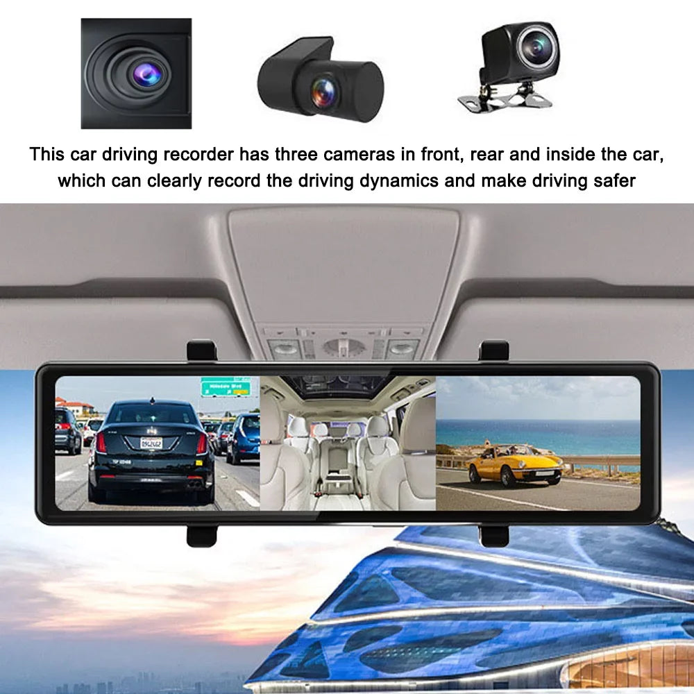 BT Recording Cameras, 2.5K Video 12in Cam: the Touchscreen, Moment Mirror Capture Connectivity, 3 - Auto Driving on Rearview - Clear Every Dash Road Recorder