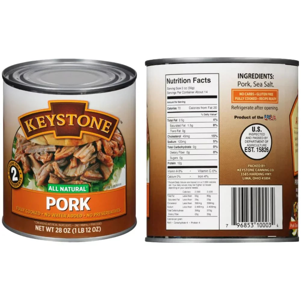Long Emergency Cans 28oz All 2 Shelf (6 of Survival Life Each) Cans Ready Keystone Combo Food Pork Camping and eat to Natural - Chicken Beef,