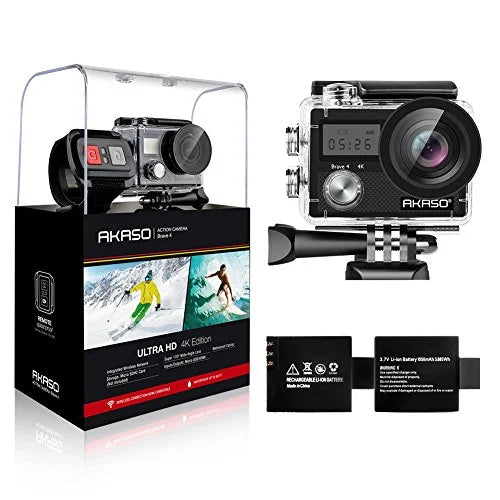 with Waterproof Sports 20MP Wi-Fi Camera (Black) AKASO 4 4K Full HD Action Brave