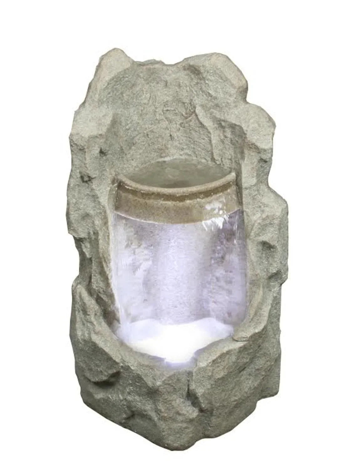 Brown Stone Outdoor 24.5" Garden Lighted Basin Raised LED Water Spring Fountain