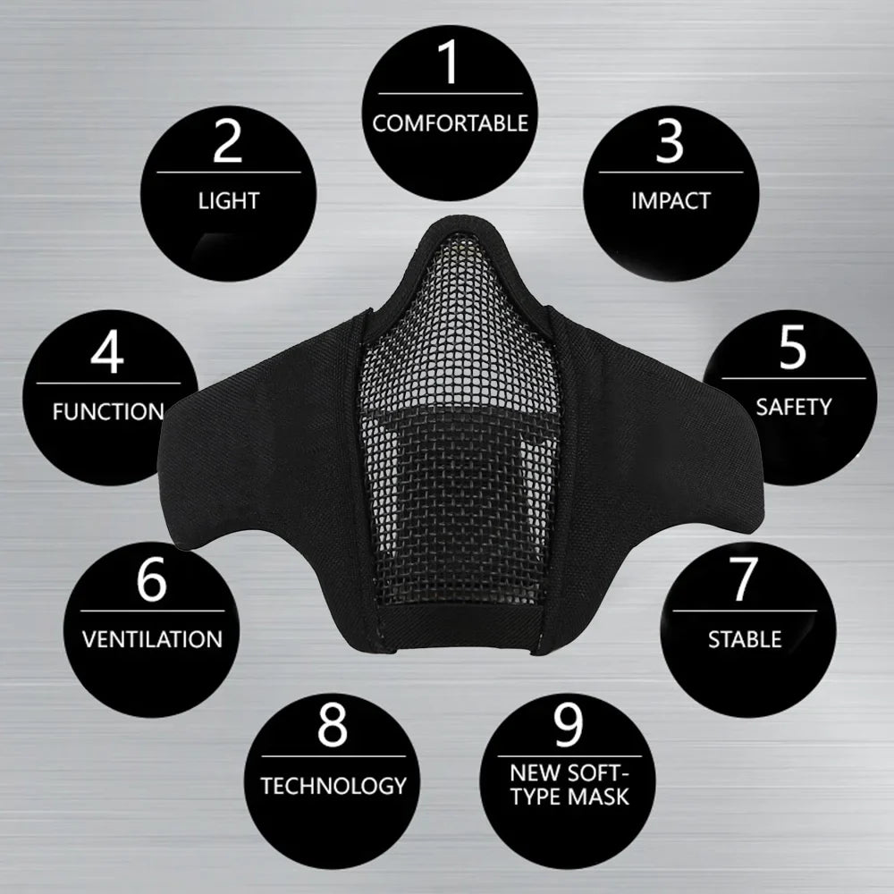 Face Lower Comfortable Black Foldable Adjustable Half Unisex Prop Mask Protective Paintball Wosport