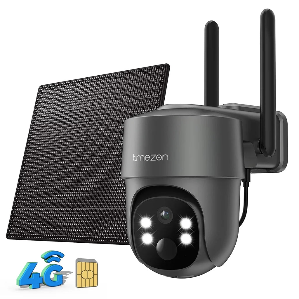 Security Home 3MP WiFi TMEZON Color Waterproof with Camera IP66 LTE Solar Spotlight Camera Cellular Powered, Wireless Night 4G Surveillance Surveillance Vision Camera