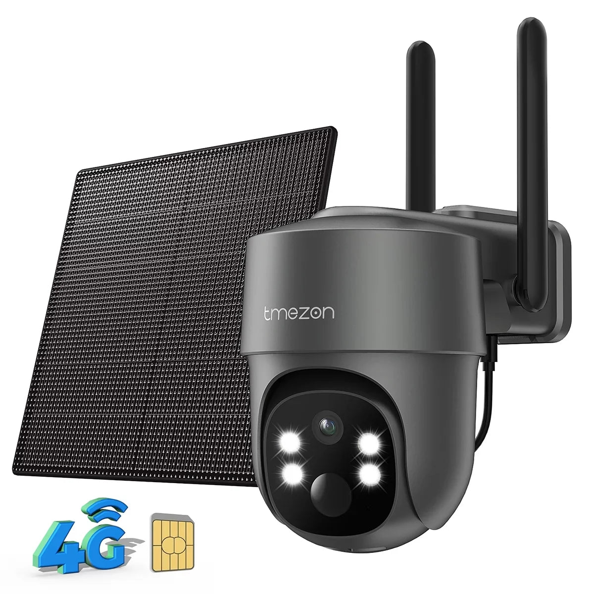Security Home 3MP WiFi TMEZON Color Waterproof with Camera IP66 LTE Solar Spotlight Camera Cellular Powered, Wireless Night 4G Surveillance Surveillance Vision Camera