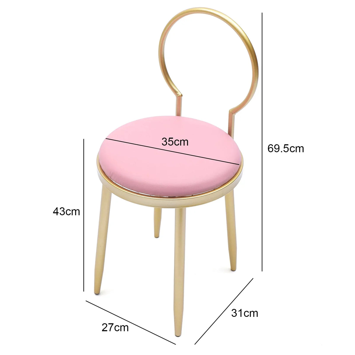 Gold 13.78*12.2*27.36" Dresser Chair, Vanity Iron + Simple + Stool Sponge Anqidi Pink Leather Pink