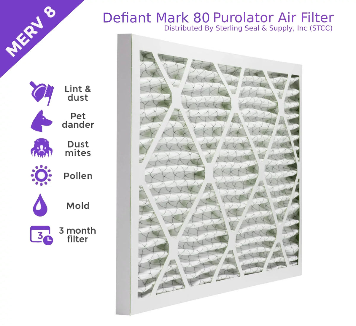 Mechanical 8, Surface Extended Filter, Purolator Pleated MERV (6 Air 18x25x1, DMK80 Pack)