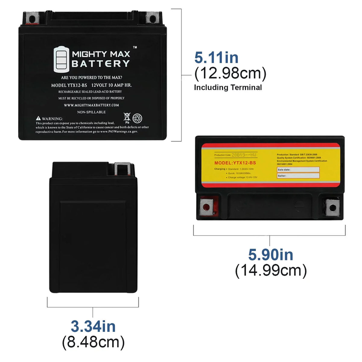 10AH Battery 12V YTX12-BS for Suzuki GSX-R1000 2001-2004