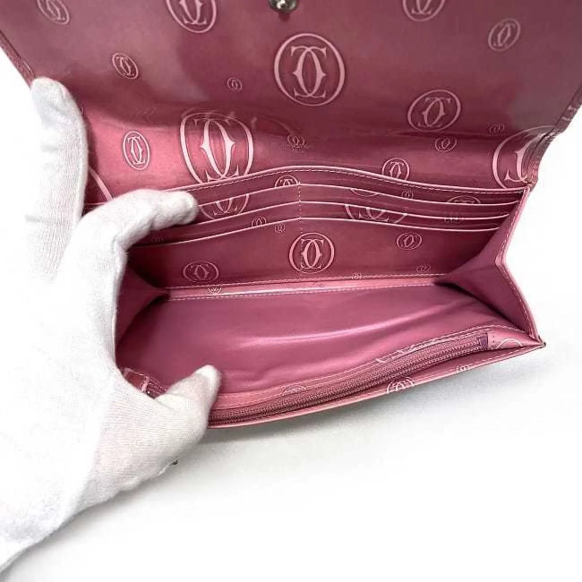 2C Bifold Happy L3000951 Birthday Wallet Pink Leather Pre-Owned Motif Ladies (Fair) Long Cartier