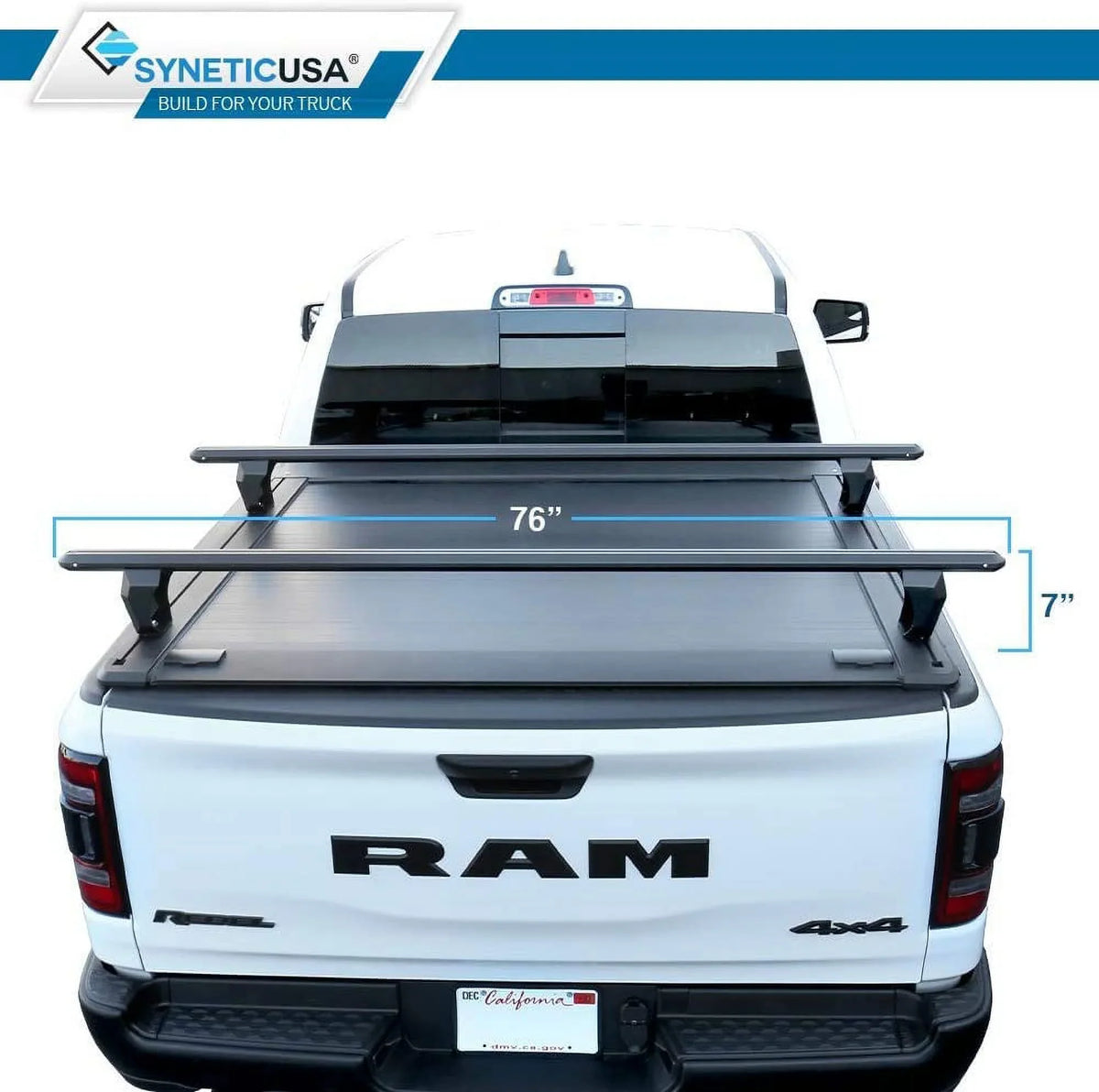 Cover Black Bed Low Retractable Ram Tonneau Waterproof Cross Fits 1500 (67.4”) Road 2019-2022 Syneticusa 5'7" Bars with Matte Hard Profile Aluminum Off