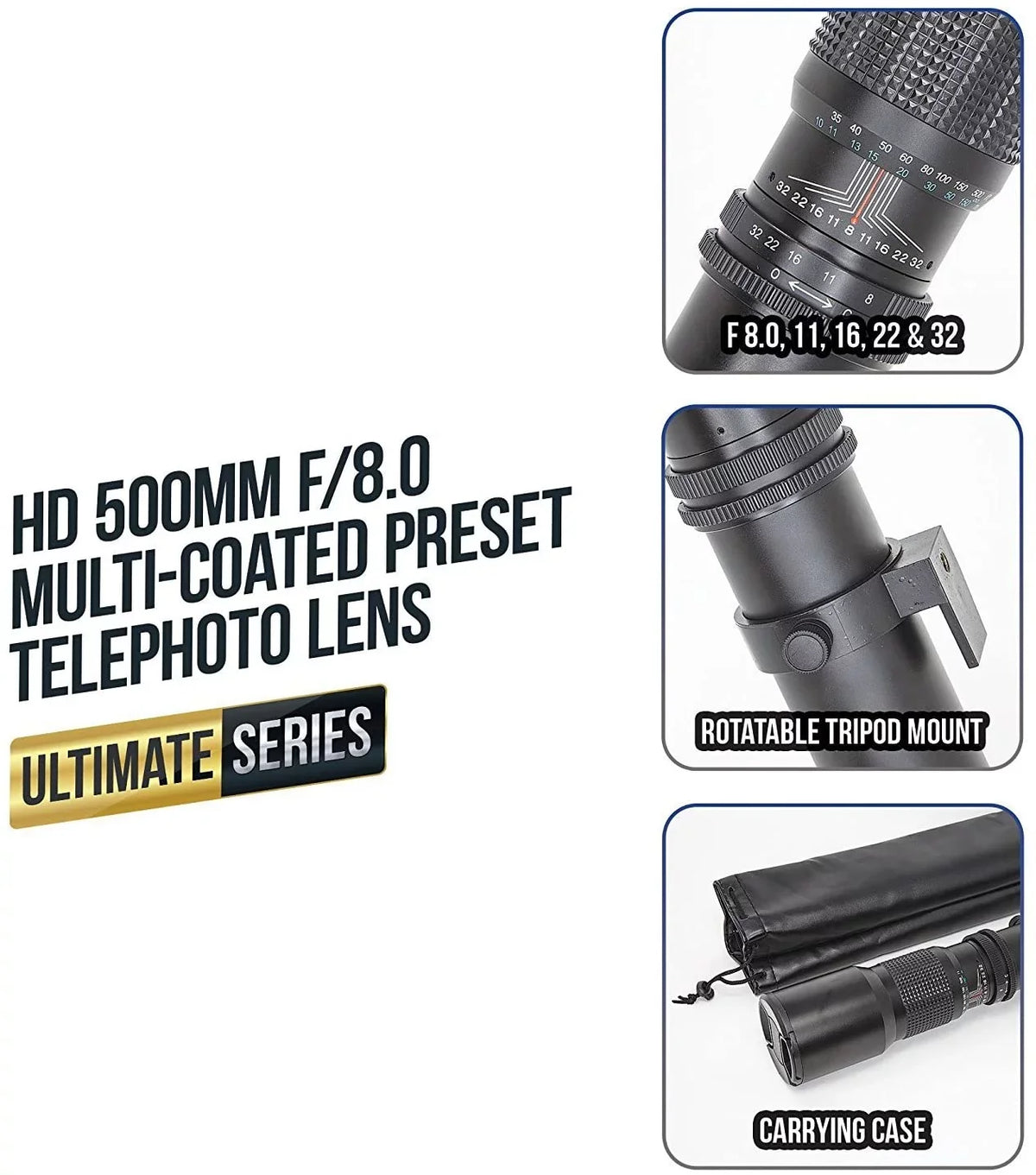 Canon Cameras Lens SLR/DSLR Microfiber Adapter T-Mount Cleaning Ultimaxx Includes with Mount f/8 - Telephoto EF for Cloth Multi-Coated Preset 500mm & Compatible