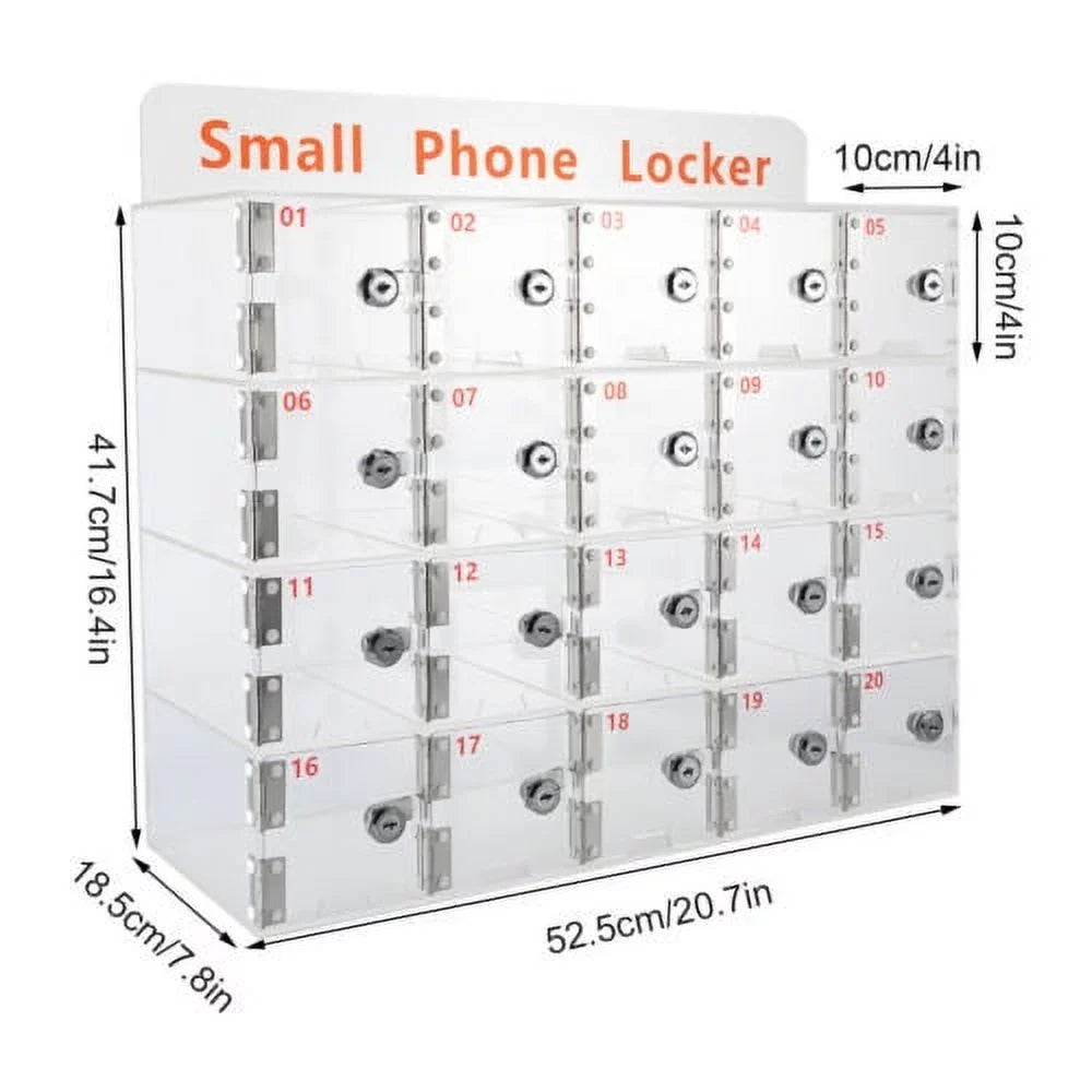 Phone w/ Clear Keys Box 20 Cellphone Locker Thickened Cell Storage Slots Acrylic
