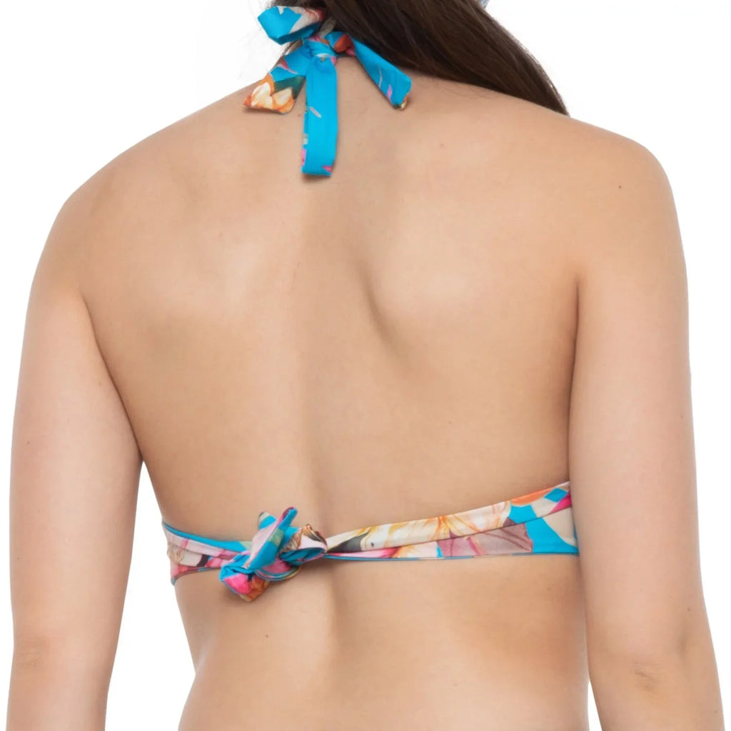 Blue 14 Molded Top Cup Tie LA Shirring BLANCA Sweetheart Tropical Women's Swimsuit Halter Print