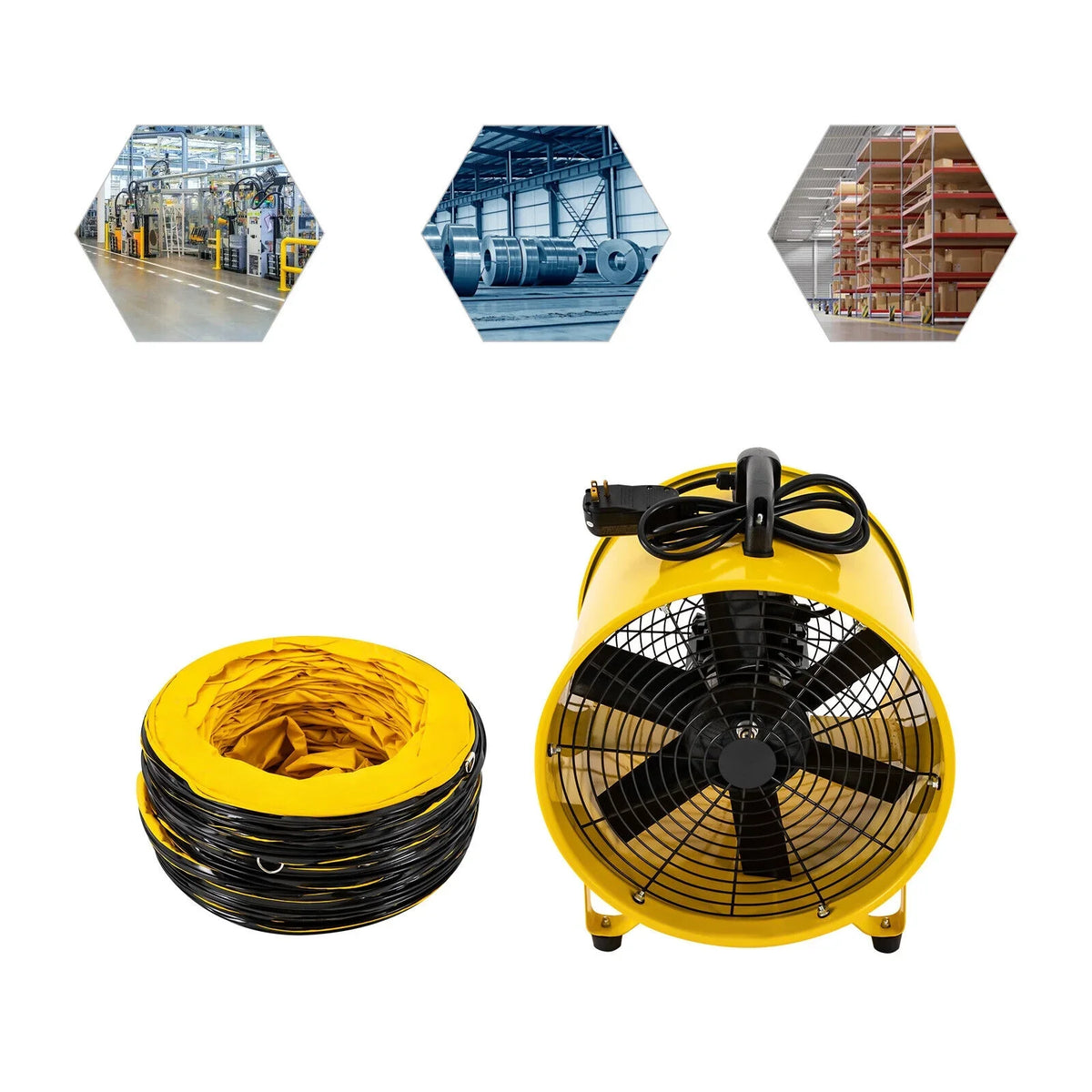 Blower Portable Noise Exhaust High-Velocity 2160 Extractor 32.8ft Hose, and Job for Low & Home Duct 1100W Utility Fume 3178 CFM with Fan 16-Inches Ventilator, Site