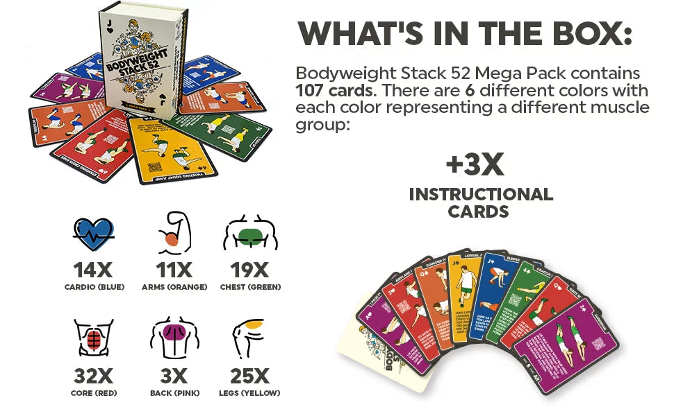 Card a Fat Burn 52 Exercise Mega Playing Included. Build (Bodyweight Stack Cards: Fitness Video Muscle. by Designed Expert. Bodyweight No Equipment Pack) Workout Needed. Instructions Game. Military