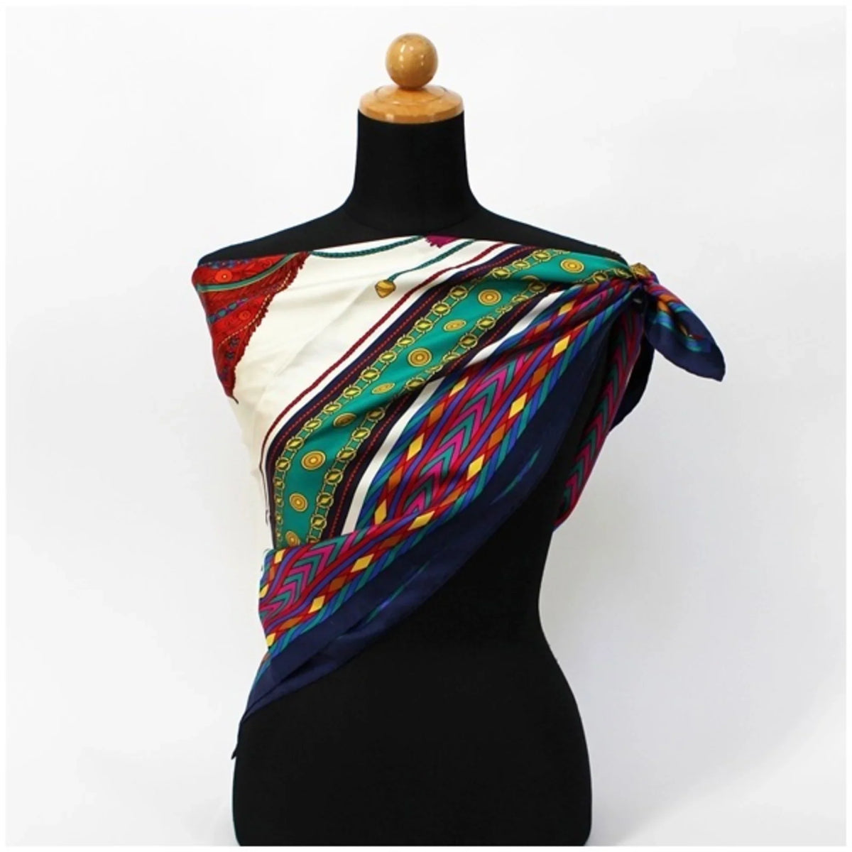 Pre-Owned (Good) | Celine Navy Ladies White Muffler x Silk CELINE Scarf