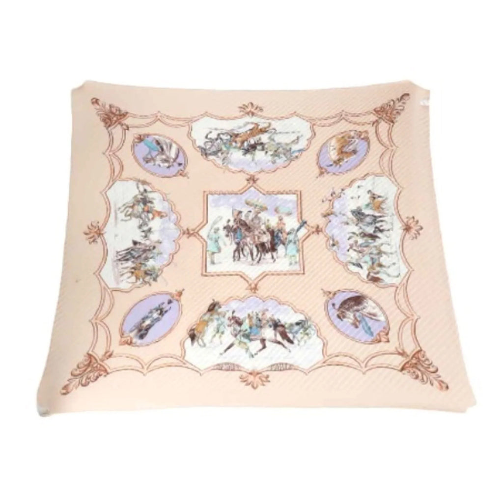 Hermes Beige Pre-Owned Horse Carre Scarf HERMES Pink (Fair) Pattern Pleated