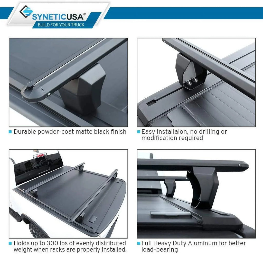 Cover Black Bed Low Retractable Ram Tonneau Waterproof Cross Fits 1500 (67.4”) Road 2019-2022 Syneticusa 5'7" Bars with Matte Hard Profile Aluminum Off