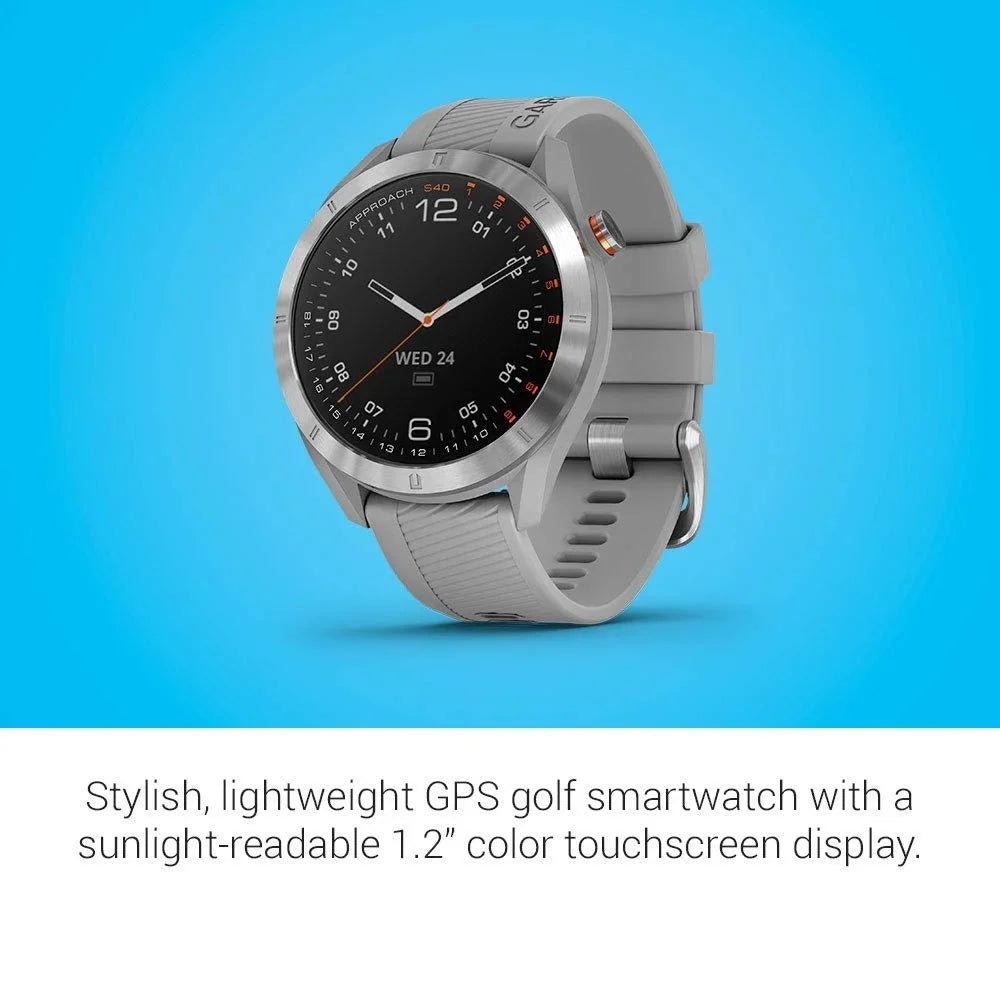 Display, Golf GPS Gray/Stainless Approach With Lightweight S40, Smartwatch, Touchscreen Steel Stylish Garmin