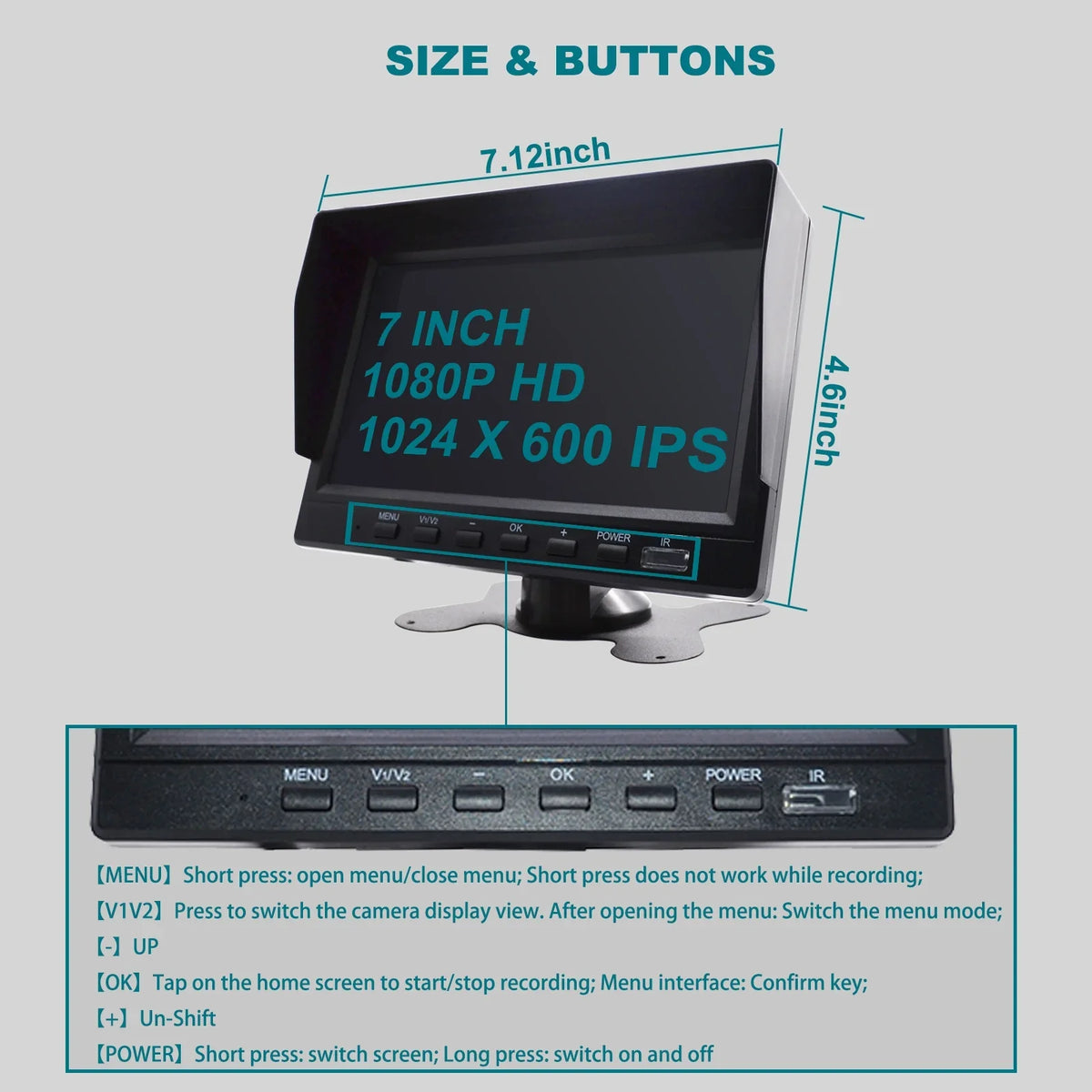 for Camera with Backup DVR RV Monitor Driving 7" Video BSD Bus+2 Truck Recorder